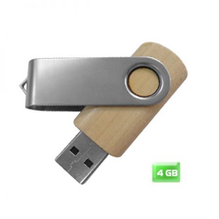 USB Giratoria London - Diseño Elegante con Madera y Metal, Capacidad de 4GB y Cordón Blanco