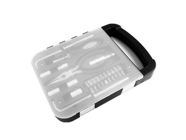 HERRAMIENTAS GRATE estuche de 22 piezas con pinzas, desarmadores, dados y llaves Allen para fidelización corporativa.