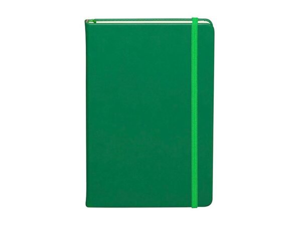 Libreta Ebba de cubierta dura en PU con banda elástica y sobre porta documentos para imagen profesional.