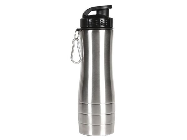 Cilindro Acero inoxidable de 750 ml con arnés de aluminio y tapa de seguridad para uso corporativo.