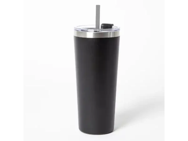 Termo Laos de acero inoxidable de 650ml con acabado arena y tapa antiderrames en color Metálico, negro y blanco