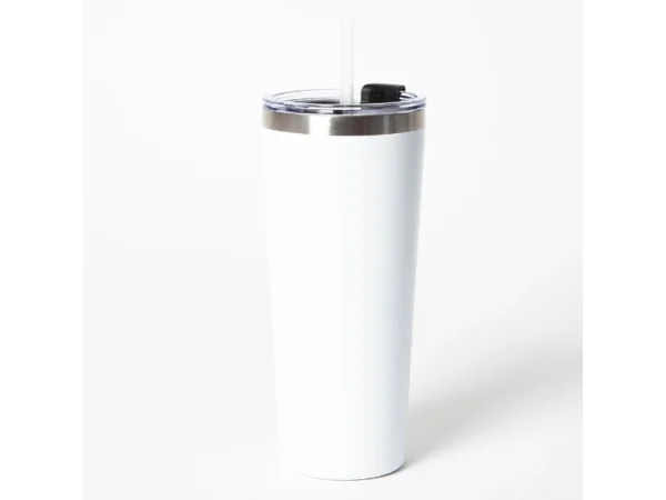 Termo Laos de acero inoxidable de 650ml con acabado arena y tapa antiderrames en color blanco