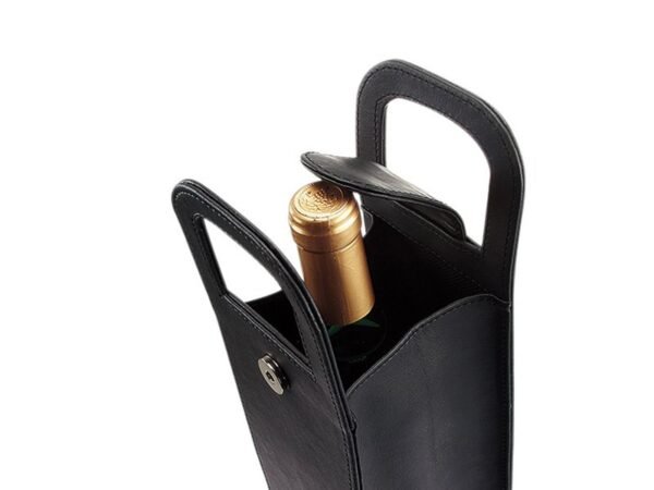 Estuche para vinos Molori de curpiel negro con broche metálico imantado y asa de transporte para botellas premium Dot Factory