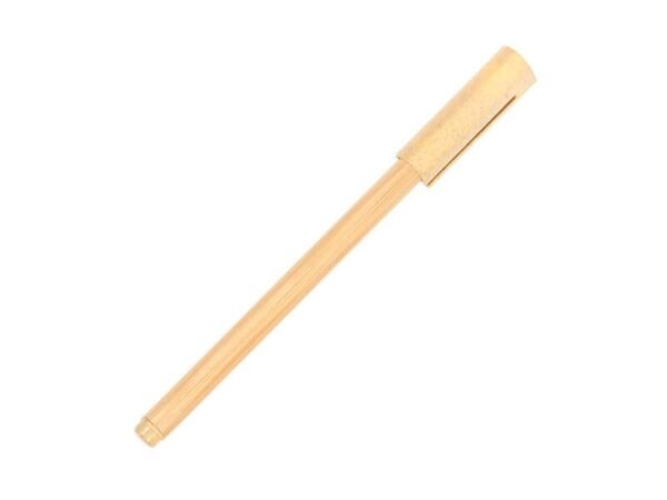 Bolígrafo Orvieto de bambú con tapón de fibra de trigo, pluma ecológica personalizada con tinta de gel negra para ferias comerciales y exposiciones.