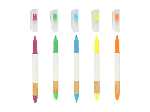 Pluma Teille: Bolígrafo 2 en 1 con Marca Textos y Detalle en Bambú - Dot Factory