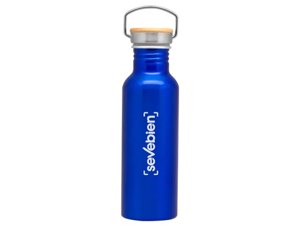 Botella Armin De Agua Personalizada de aluminio 750 ML con tapa de bambú y manija de acero, cilindro para agua personalizado para incentivos corporativos en caja Kraft.