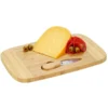 Tabla Set para Quesos Solaris de madera de bambú con cuchillo especializado para regalo gourmet. Muestra de tabla con quesos