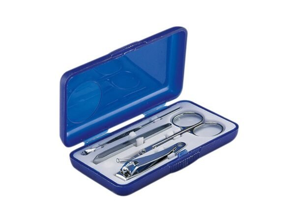 Set de manicure Funky de plástico con 4 accesorios esenciales en estuche compacto para cuidado personal Dot Factory