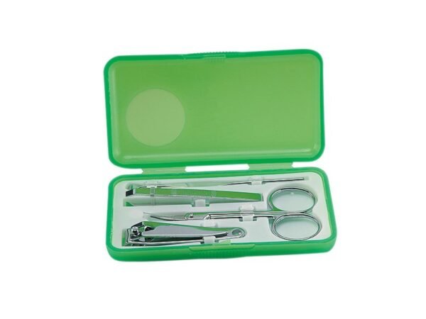 Set de manicure Funky de plástico con 4 accesorios esenciales en estuche compacto para cuidado personal Dot Factory