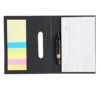 Block Pad Loreto de cartón reciclado con notas adhesivas, fechador y mini bolígrafo ecológico. Libreta abierta