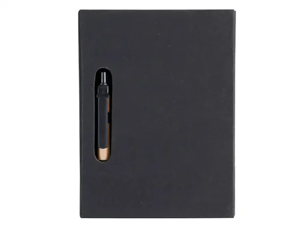 Block Pad Loreto de cartón reciclado con notas adhesivas, fechador y mini bolígrafo ecológico. Libreta de frente