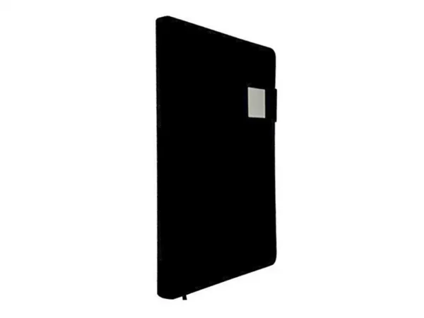 Libreta Sevilla negra con cierre magnético y placa para personalizar (vista perfil)