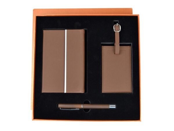 Set Palermo ejecutivo con libreta de filo metálico bolígrafo identificador de maletas y estuche de regalo