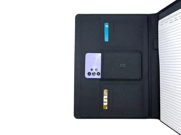 Interior del Porta Documentos Tokio con portabolígrafos y compartimentos organizadores, ideal para oficina Usos.