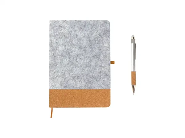 Set Vilars - Libreta y bolígrafo ejecutivo de fieltro y corcho - Dot Factory