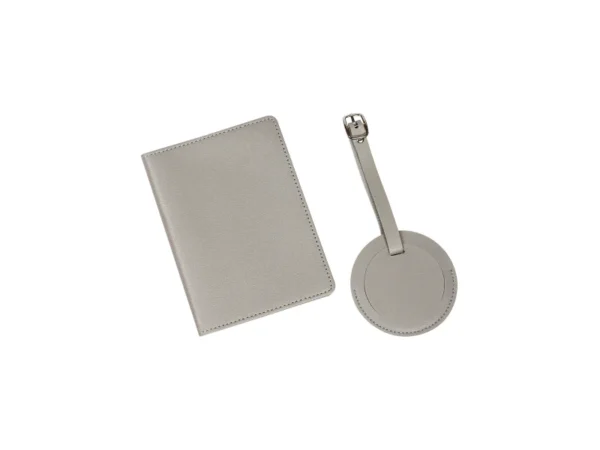 Set Sautens de porta pasaporte y etiqueta de maleta en curpiel colores Gris