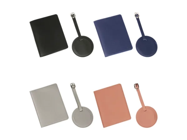 Set Sautens de porta pasaporte y etiqueta de maleta en curpiel colores disponibles