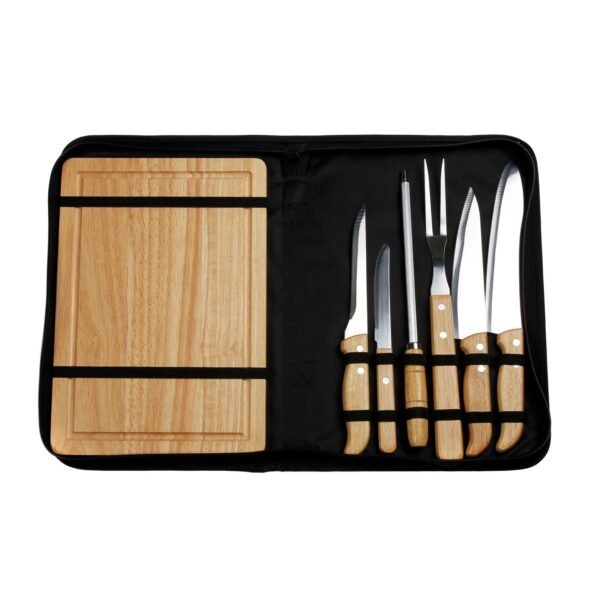 Set De Bbq Innova de 7 piezas en acero inoxidable con mangos de madera de roble y tabla para cortar