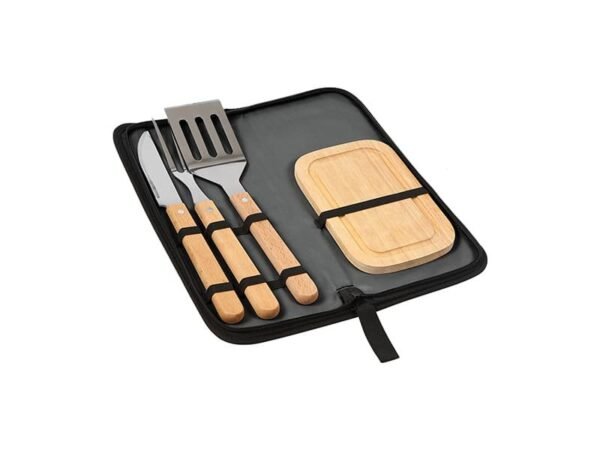 Set Nairobi de BBQ con utensilios de acero inoxidable, tabla de madera y estuche de transporte