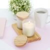 Set Baschi de velas aromáticas en vidrio esmerilado con base y tapa de madera, kit decorativo personalizado para regalos empresariales de bienestar.
