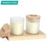 Set Baschi de velas aromáticas en vidrio esmerilado con base y tapa de madera, kit decorativo personalizado para regalos empresariales de bienestar.