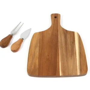 Set Para Quesos Mezzo en madera de acacia con utensilios de acero inoxidable para sector gastronómico y gourmet