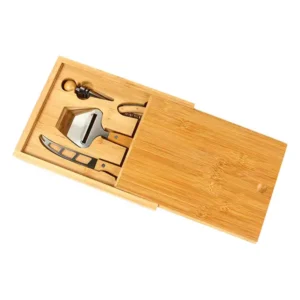 Set Tremat para quesos y vino en estuche de madera de bambú barnizada con accesorios para sector inmobiliario