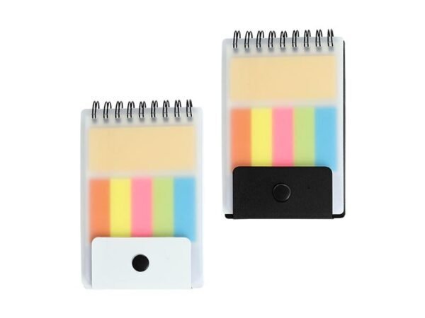 Libreta Con Banderines Adheribles con pasta plástica, 150 hojas rayadas y juego de banderines adheribles de colores