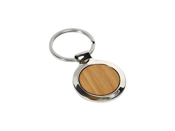 Llavero Placa de Bamboo natural y detalles niquelados para eventos corporativos