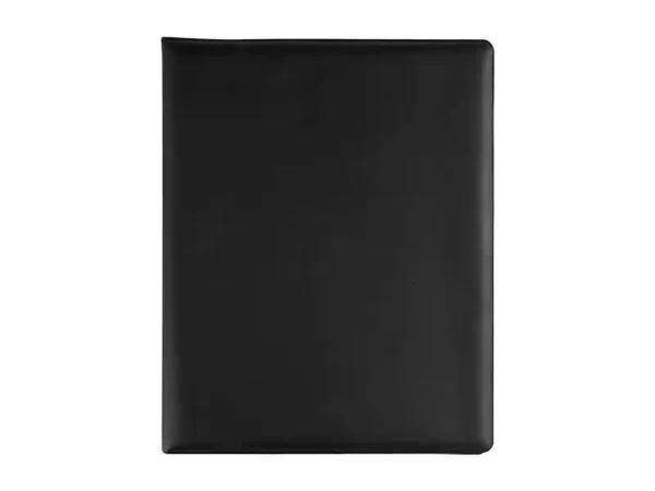 Carpeta Yamdena de curpiel negro con block A4 y compartimentos internos para organización en empresas tecnológicas