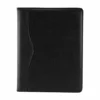 Carpeta Harbel de curpiel negro con block A4 y compartimentos organizadores para oficina y eventos.