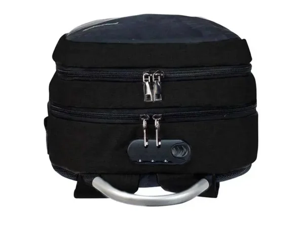 Backpack Lebron de nylon waterproof negro con salida USB, candado de seguridad y sistema trolley.Foto parte superior