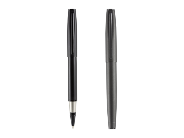 Bolígrafo Surin roller ball de acero inoxidable color negro con estuche de lujo