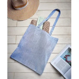Bolsa Massie de algodón reciclado sin fuelle con asas en color azul