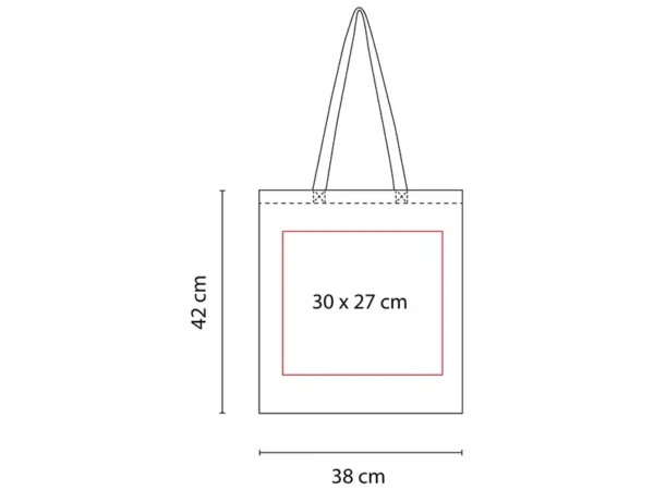 Bolsa Massie de algodón reciclado sin fuelle con asas. Medidas.