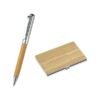 Set Daraya de bambú y metal con bolígrafo y tarjetero personalizado, kit ejecutivo sustentable para eventos empresariales en caja individual de regalo.