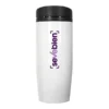 Mug Bronx 350 ml de acero inoxidable, vista frontal, personalizado con logotipo para empresa. Color blanco Muestra de impresión