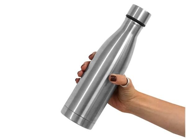 Botella Termica Isla de acero inoxidable doble pared 500 ml con acabado brillante, termo personalizado que mantiene 24 horas frío para kits corporativos.