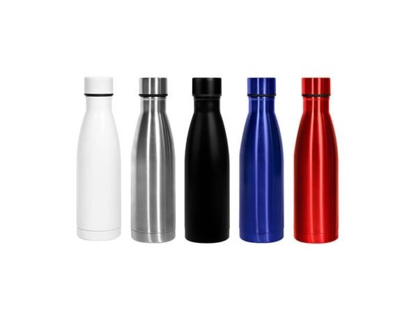 Botella Termica Isla de acero inoxidable doble pared 500 ml con acabado brillante, termo personalizado que mantiene 24 horas frío para kits corporativos.