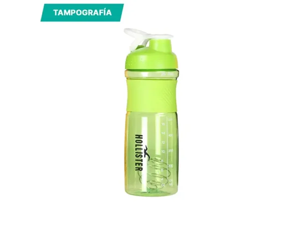 Botella Mezcladora de Tritan de 760 ml con medidor, agitador metálico y agarradera de silicón para deporte.