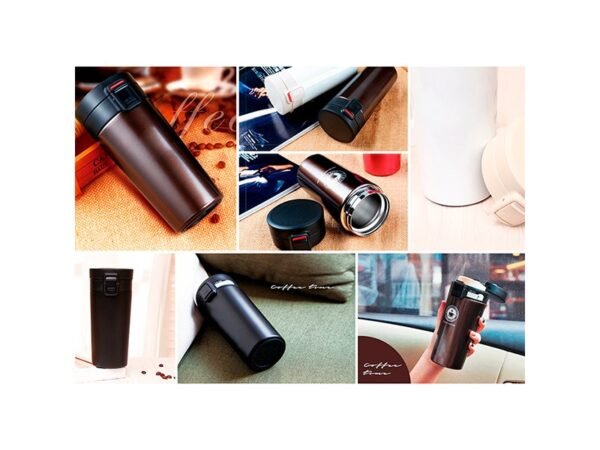 Termo Doble Pared Inn de acero inoxidable 350ml con apertura automática, cilindro térmico personalizado con tapa de seguridad para regalos corporativos.