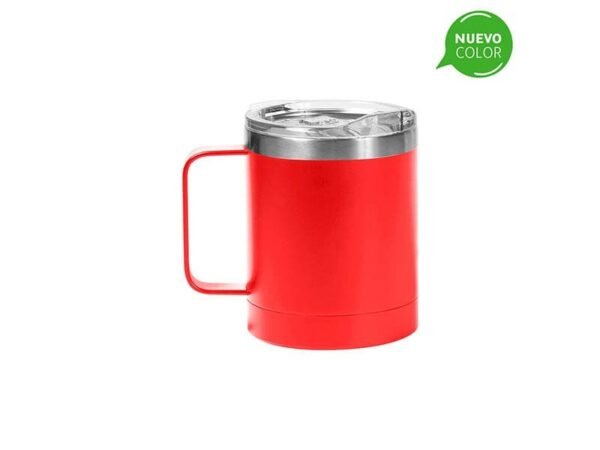 Taza de acero inoxidable doble pared acabado mate con tapa transparente para regalos institucionales