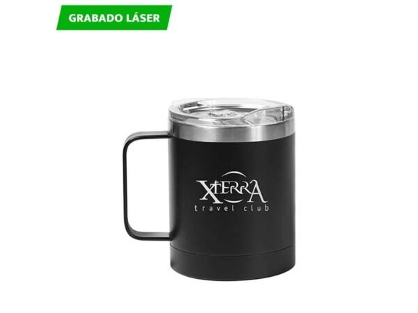 Taza de acero inoxidable doble pared acabado mate con tapa transparente para regalos institucionales