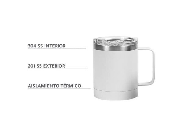 Taza de acero inoxidable doble pared acabado mate con tapa transparente para regalos institucionales
