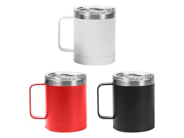 Taza de acero inoxidable doble pared acabado mate con tapa transparente para regalos institucionales