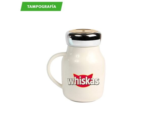 Taza Promocional Cafe de cerámica con tapa y asa capacidad 450 ml para oficina