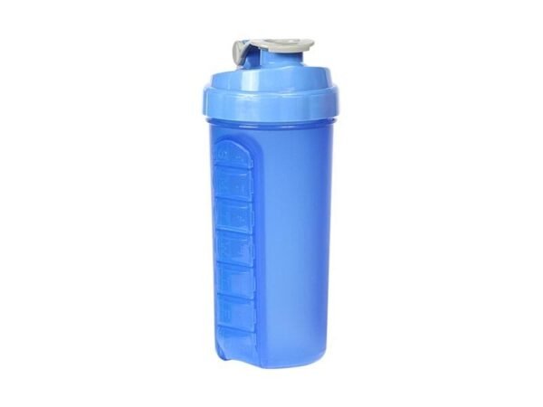 Botella Fitness de 600 ml con pastillero de 7 compartimientos y medidor de onzas y mililitros