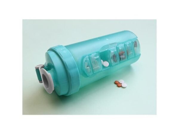 Botella Fitness de 600 ml con pastillero de 7 compartimientos y medidor de onzas y mililitros