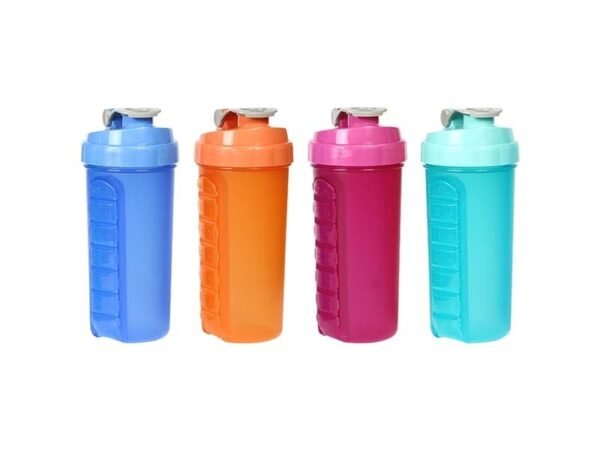 Botella Fitness de 600 ml con pastillero de 7 compartimientos y medidor de onzas y mililitros