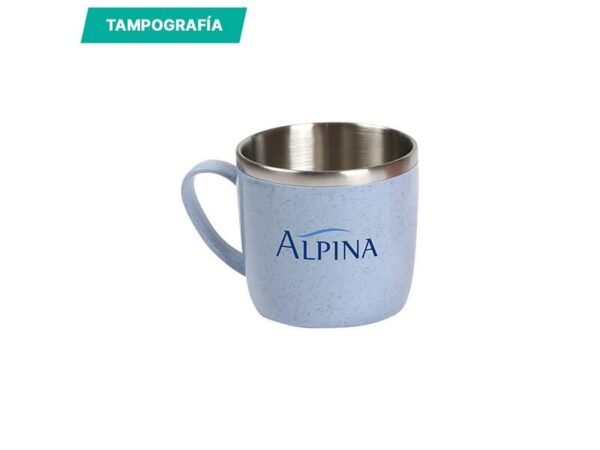 Taza Siumu fabricada en fibra de trigo y plástico con interior de acero inoxidable 200 ml, taza personalizada ecológica para campañas promocionales sustentables.